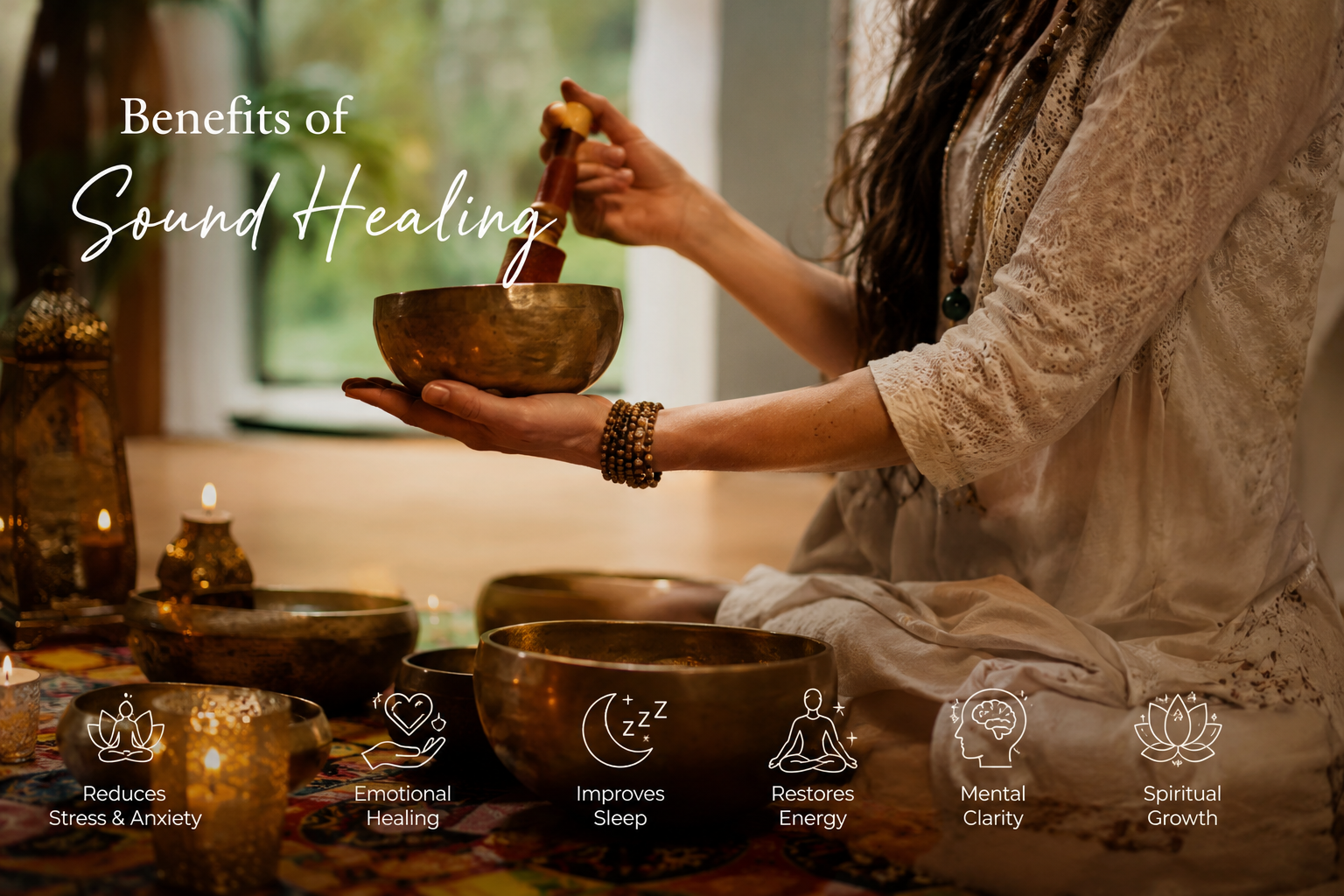 Sound healing session with singing bowls for relaxation, energy balancing, and holistic wellness at Namah Energy Healing